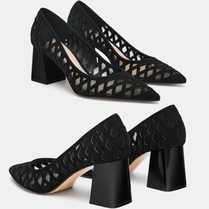 Black Mesh Block Heel